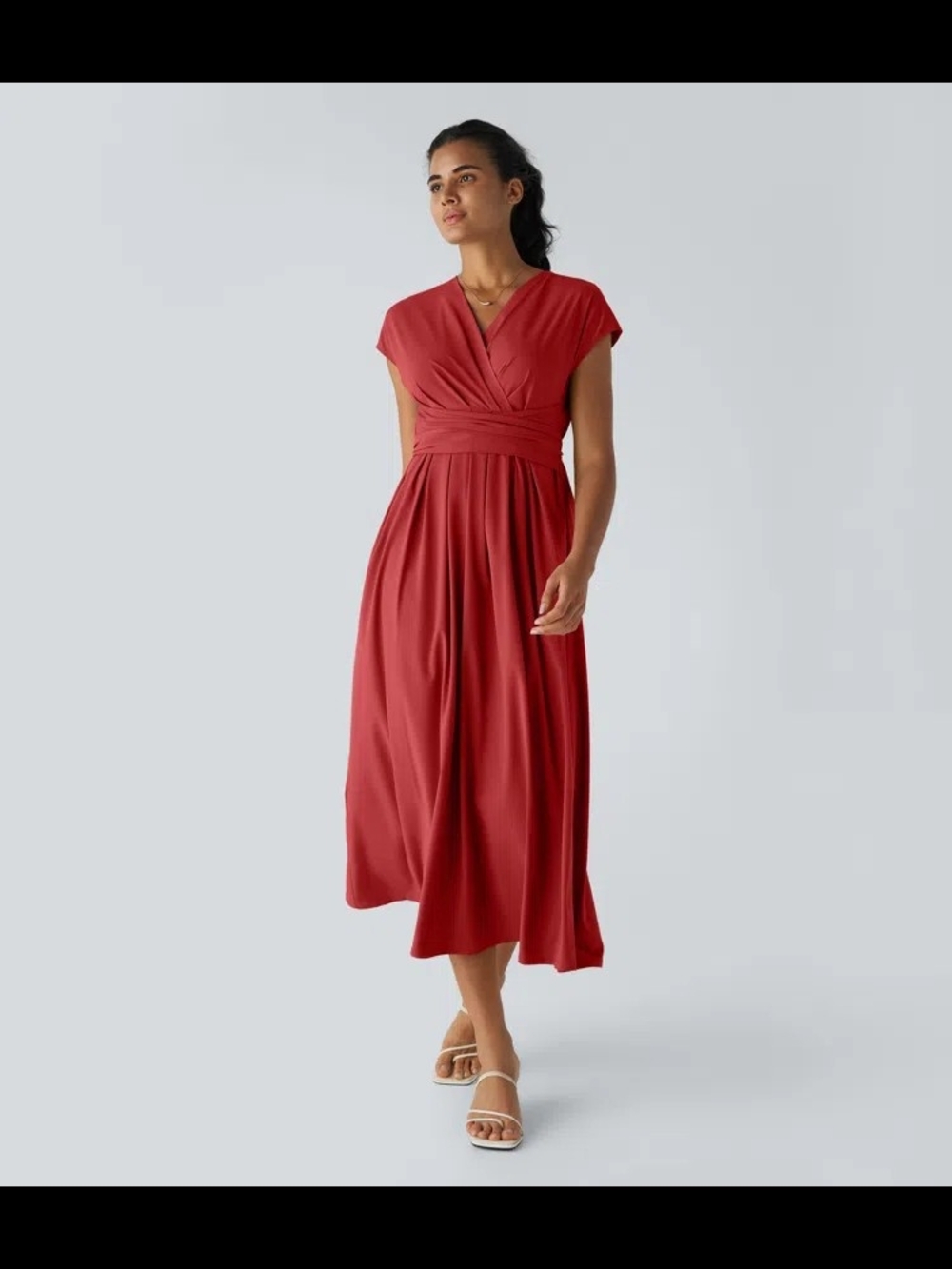 HALARA Crimson Wrap-Style Midi Dress